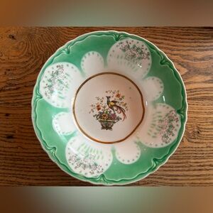 Antique Bowl Green White Bird